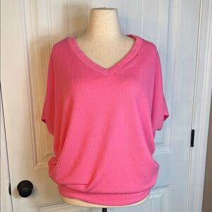 ANDREE BY UNIT Vibrant Pink V Neck Batwing sleeves Knit Top size XL